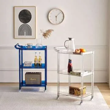 QQXX Acrylic Bar Cart - 3-Tier Clear Rolling Serving Trolley