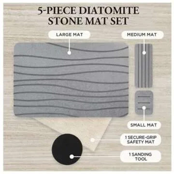 Shower Stone Bath Mat, 23.5 x 15 Inches Mat by Diamond Ci, Set of 3 Drying Stone Bath Mats for Bathroom & Kitchen Counter Dish Drying Mat, Super Absorbing & Non-Slip Diatomite Mats, Dark Gray