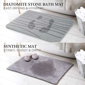 Shower Stone Bath Mat, 23.5 x 15 Inches Mat by Diamond Ci, Set of 3 Drying Stone Bath Mats for Bathroom & Kitchen Counter Dish Drying Mat, Super Absorbing & Non-Slip Diatomite Mats, Dark Gray