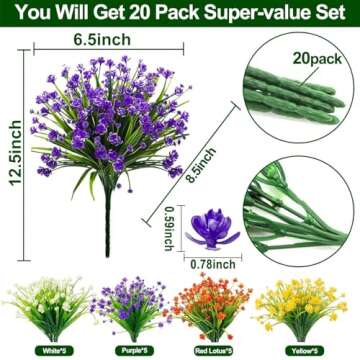 TURNMEON 20 Bundles Artificial Flowers for Outdoors Fake Plants Summer Decor, UV Resistant Artificia...