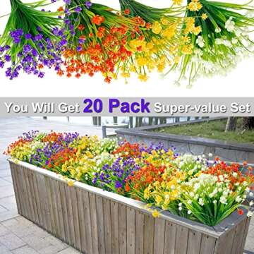 TURNMEON 20 Bundles Artificial Flowers for Outdoors Fake Plants Summer Decor, UV Resistant Artificial Plants Cemetery Fake Flowers Mums Faux Plastic Greenery Shrubs for Home Cemetery Decor(Mix Colors)