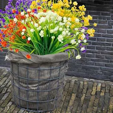 TURNMEON 20 Bundles Artificial Flowers for Outdoors Fake Plants Summer Decor, UV Resistant Artificial Plants Cemetery Fake Flowers Mums Faux Plastic Greenery Shrubs for Home Cemetery Decor(Mix Colors)