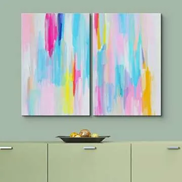 Vibrant Blue Pink Abstract Canvas Art Set - 16"x24"