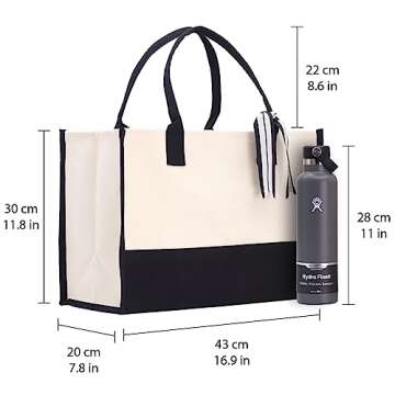 VANESSA ROSELLA Monogram Tote Bag with 100% Cotton Canvas and a Chic Personalized Monogram (Black Bl...