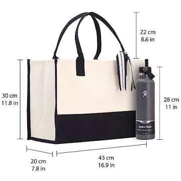 VANESSA ROSELLA Monogram Tote Bag with 100% Cotton Canvas and a Chic Personalized Monogram (Black Bl...