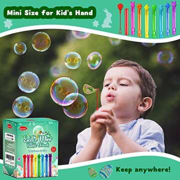 VKTEN 64Pcs Easter Mini Bubble Wands Assortment 8 Colors 8 Styles Easter Party Favors for Kids, Bath Time, Classroom Prizes Summer Outdoor Gifts for Girls Boys, Easter Basket Stuffers
