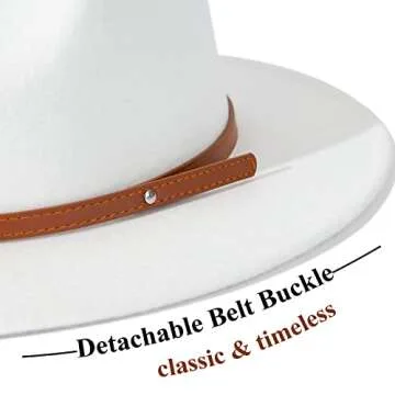Lisianthus Womens Wide Brim Fedora Hat Felt Jazz Cap with Belt Buckle Decor Brown Belt-White M