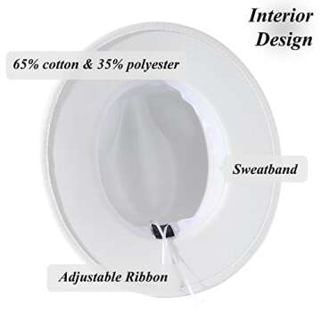 Lisianthus Womens Wide Brim Fedora Hat Felt Jazz Cap with Belt Buckle Decor Brown Belt-White M