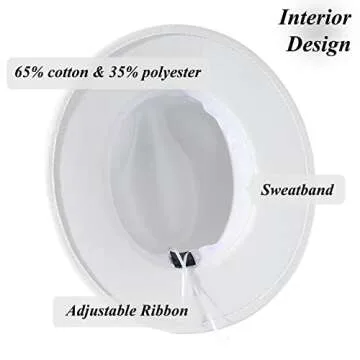 Lisianthus Womens Wide Brim Fedora Hat Felt Jazz Cap with Belt Buckle Decor Brown Belt-White M