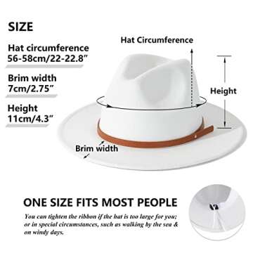 Lisianthus Womens Wide Brim Fedora Hat Felt Jazz Cap with Belt Buckle Decor Brown Belt-White M