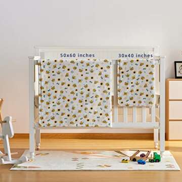 DaysU Silky Micro Soft Plush Baby Blankets Unisex with Print Animal Pattern and Soothing Raised Dots, Double Layer Bed Throws for Baby Crib, Bee, Yellow, 30x40 Inches