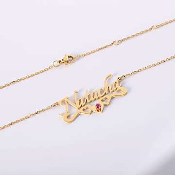 MeMoShe Personalized Name Necklace, 925 Sterling Silver Customized Nameplate Necklace with Birthston...