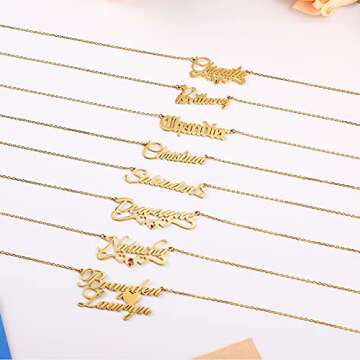 MeMoShe Personalized Name Necklace, 925 Sterling Silver Customized Nameplate Necklace with Birthstone Dainty Jewelry Birthday Gifts for Women