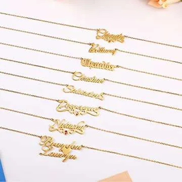 MeMoShe Personalized Name Necklace, 925 Sterling Silver Customized Nameplate Necklace with Birthstone Dainty Jewelry Birthday Gifts for Women