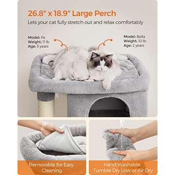 Feandrea Cat Tree, 39.8-Inch Cat Tower, XL, Cat Condo for Extra Large Cats up to 44 lb, Large Cat Perch, 2 Cat Caves, Scratching Post, Light Gray UPCT614W01