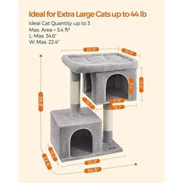 Feandrea Cat Tree, 39.8-Inch Cat Tower, XL, Cat Condo for Extra Large Cats up to 44 lb, Large Cat Perch, 2 Cat Caves, Scratching Post, Light Gray UPCT614W01