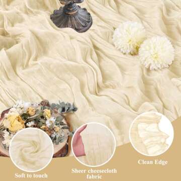 Asee'm 2pcs Cheesecloth Table Runner 120 Inches Long Beige Boho Gauze Cheese Cloth Runner 10FT Rustic Sheer Table Runners for Christmas Wedding Party Baby Shower Spring Easter Decoration