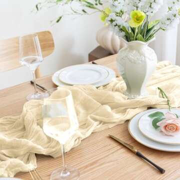 Asee'm 2pcs Cheesecloth Table Runner 120 Inches Long Beige Boho Gauze Cheese Cloth Runner 10FT Rustic Sheer Table Runners for Christmas Wedding Party Baby Shower Spring Easter Decoration