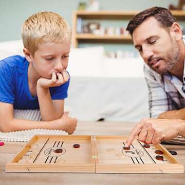 Juegoal 4-in-1 Wooden Fast Sling Puck Set for Kids and Adults, Chess, Checkers, Tic Tac Toe Games, T...