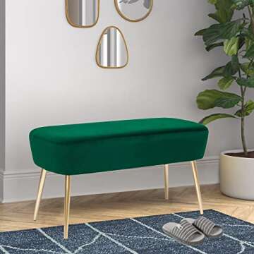 Homebeez 35" Length Velvet Bedroom Bench, End Bed Ottoman Bench with Golden Metal Legs, Dressing Cha...