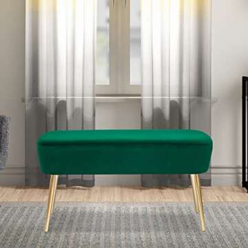 Homebeez 35" Length Velvet Bedroom Bench, End Bed Ottoman Bench with Golden Metal Legs, Dressing Chair for Entryway Living Room (Emerald Green)