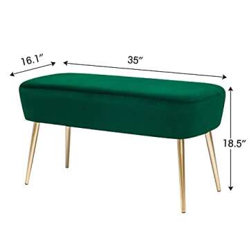 Homebeez 35" Length Velvet Bedroom Bench, End Bed Ottoman Bench with Golden Metal Legs, Dressing Chair for Entryway Living Room (Emerald Green)