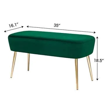 Homebeez 35" Length Velvet Bedroom Bench, End Bed Ottoman Bench with Golden Metal Legs, Dressing Chair for Entryway Living Room (Emerald Green)