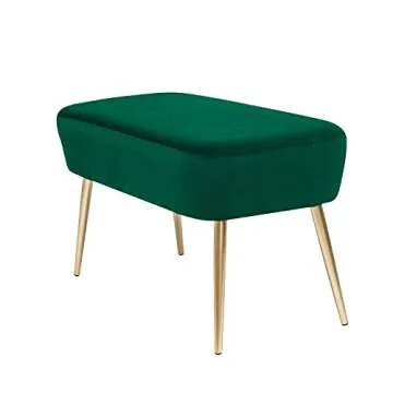 Homebeez 35" Length Velvet Bedroom Bench, End Bed Ottoman Bench with Golden Metal Legs, Dressing Chair for Entryway Living Room (Emerald Green)