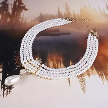 Hugpig Multi Layer Pearl Rhinestones Necklace for Women