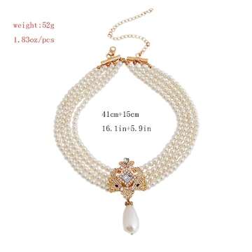 Hugpig Multi Layer Pearl Rhinestones Necklace for Women