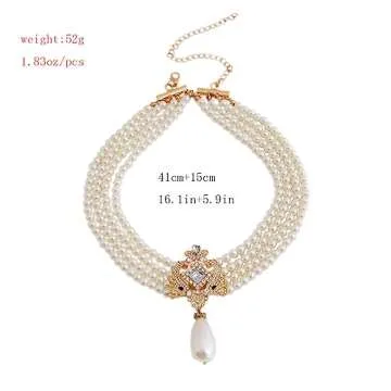 Hugpig Multi Layer Pearl Rhinestones Necklace for Women