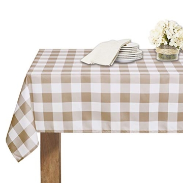 RYB HOME Buffalo Check Tablecloth - Waterproof & Wrinkle-Free, 60x84 inch, Taupe