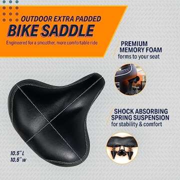 Bikeroo Extra Wide Replacement Saddle - Fits Indoor & Outdoor Bicycles - Steel Spring & Elastomer Su...