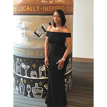 LAGSHIAN Women Elegant Back Ruffles Sexy Off Shoulder Gown Maxi Evening Party Mermaid Dress Black