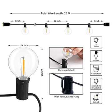 100FT Outdoor Patio String Lights with 100 Clear Globe G40 Bulbs, UL Certified for Indoor/Outdoor Patio Backyard Pool Pergola Market Cafe Porch Garden Marquee Letter Decor
