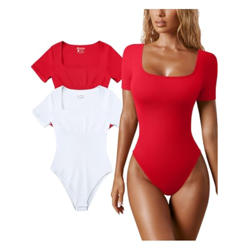 OQQ Women's 2 Piece Ribbed Square Neck Bodysuit Set