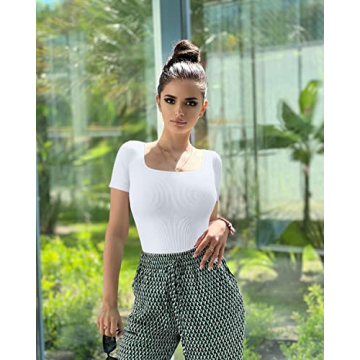 OQQ Women's 2 Piece Ribbed Square Neck Bodysuit Set