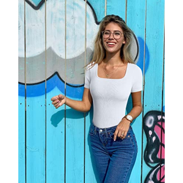 OQQ Women's 2 Piece Ribbed Square Neck Bodysuit Set