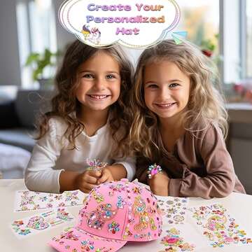 Pongime Gifts for Girls DIY Baseball Cap, Art and Craft for Girls Decorate Your Own Baseball Cap with 8 Sheets Glitter Sticker, Unicorn Baseball Cap Girls Christmas Gifts 4-12 Years