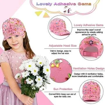Pongime Gifts for Girls DIY Baseball Cap, Art and Craft for Girls Decorate Your Own Baseball Cap with 8 Sheets Glitter Sticker, Unicorn Baseball Cap Girls Christmas Gifts 4-12 Years