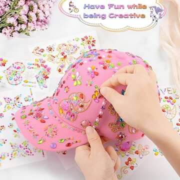 Pongime Gifts for Girls DIY Baseball Cap, Art and Craft for Girls Decorate Your Own Baseball Cap with 8 Sheets Glitter Sticker, Unicorn Baseball Cap Girls Christmas Gifts 4-12 Years
