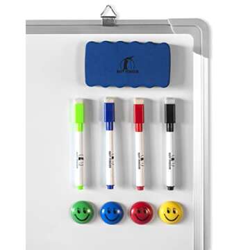 Combination Whiteboard Bulletin Board Set - 24 x 18 in Dry Erase/Cork Board with 1 Magnetic Dry Eraser, 4 Markers, 4 Magnets and 10 Thumb Tacks - Combo Tack Board White Board for Home Office Desk