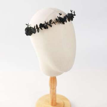 KorViSHOW Flower Crown Fairy headbands - Handmade Black Bohemian Bridal Headpieces Garland Renaissan...