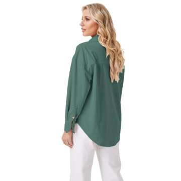 IPMQ Womens Corduroy Shirts Long Sleeve Button Down Blouse Oversized Boyfriend Jackets Tops Grey-Green