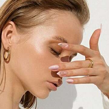 YOSOMK Light Pink Press on Nails Medium Almond Fake Nails Cute Heart Glossy Glue on Nails Artificial...