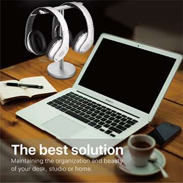 Flexzion Dual Headphone Stand Desk Display, Aluminum Alloy Metal Gaming Headset Holder for Earphones Hyperx, JBL, Bose, Beats, Sony, Sennheiser, PS4, Logitech Xbox Office Station Music Studio (Silver)