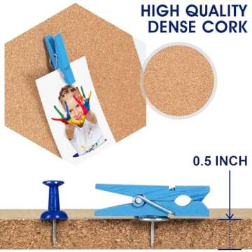 SVOPY 10 Pack Cork Bulletin Board Hexagon - Decorative Display Boards, 1/2" Thick Self-Adhesive Cork Board Tiles for Home Office Decor, School Message Board (10 Pcs)