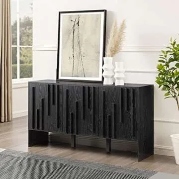 Walker Edison Contemporary Detailed 3-Door Dining Storage Sideboard, 55 Inch, Black