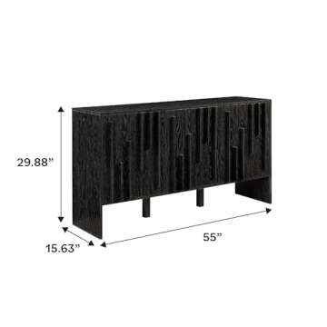 Walker Edison Contemporary Detailed 3-Door Dining Storage Sideboard, 55 Inch, Black