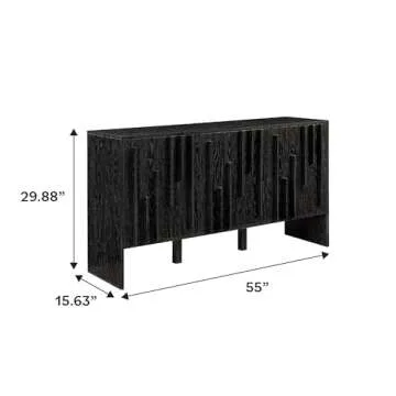 Walker Edison Contemporary Detailed 3-Door Dining Storage Sideboard, 55 Inch, Black
